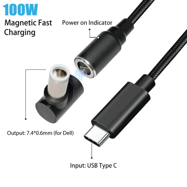 TECPHILE 100W Magnetic Charging Cable with Adapter for Dell Laptop