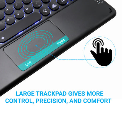 Close-up of TECPHILE 250D Wireless Keyboard's large multi-touch trackpad for enhanced control and precision.