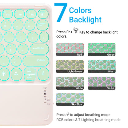 TECPHILE 250D Wireless Keyboard with 7 RGB backlight color options including red, green, and violet.