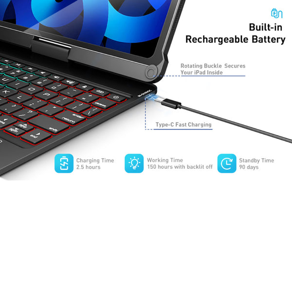 TECPHILE - F109ATS Keyboard Case for iPad - 5