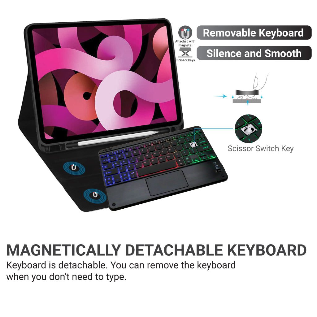 TECPHILE HB119D Wireless Keyboard with magnetic detachable design and scissor switch keys for silent, smooth typing on tablets.