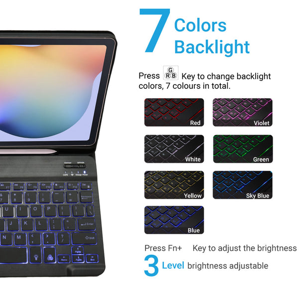TECPHILE - PS-P610D Wireless Keyboard Case for Samsung Tab S6 Lite - 3
