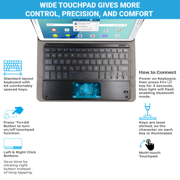 TECPHILE - T580C Wireless Keyboard Case for Samsung Tab A 10.1 inch - 2