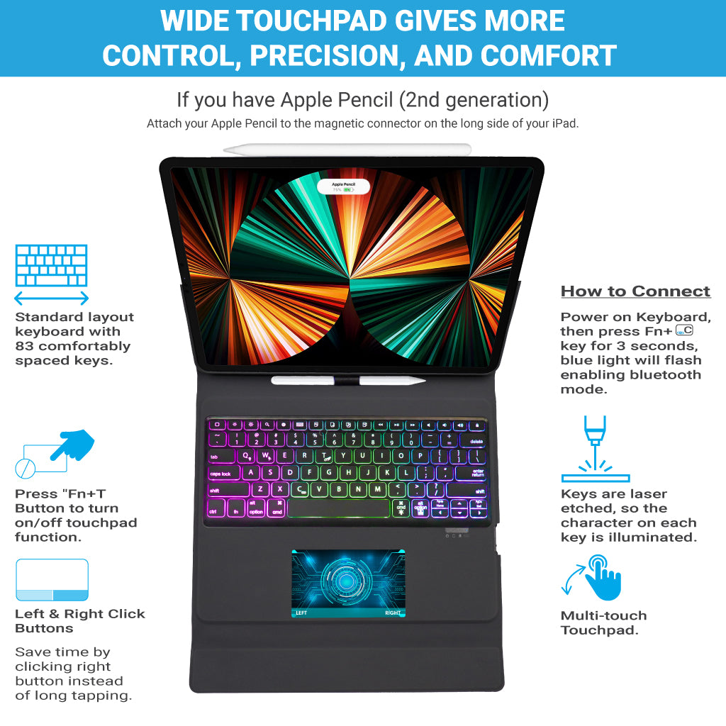 TECPHILE - W129TS Wireless Keyboard Case for iPad Pro 12.9