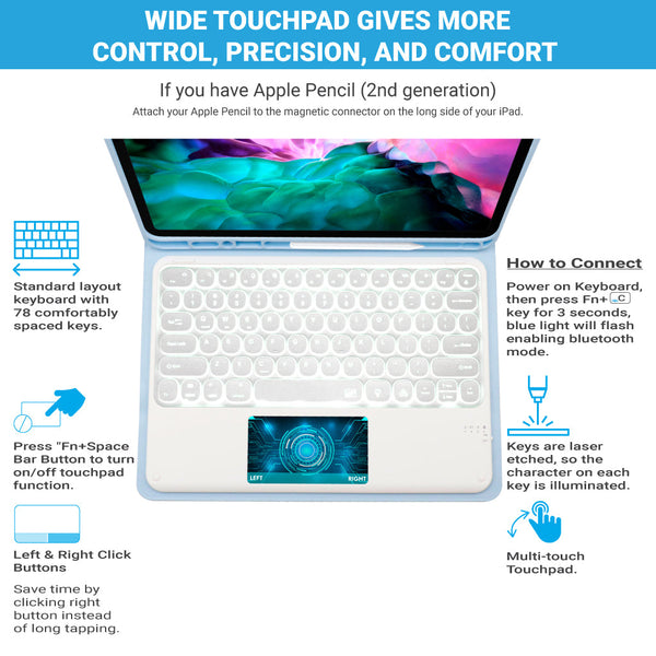 TECPHILE - YM131T Wireless Keyboard Case for iPad Pro 12.9
