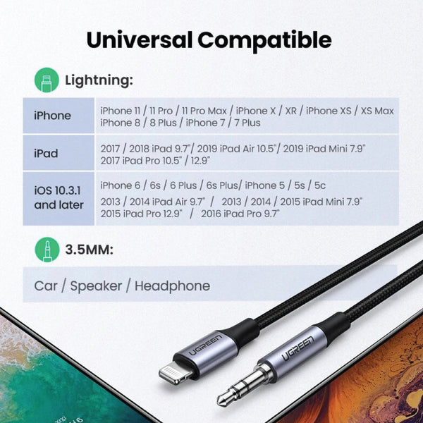 UGREEN - US315 Lighting to 3.5mm Male Aux Cable - 9