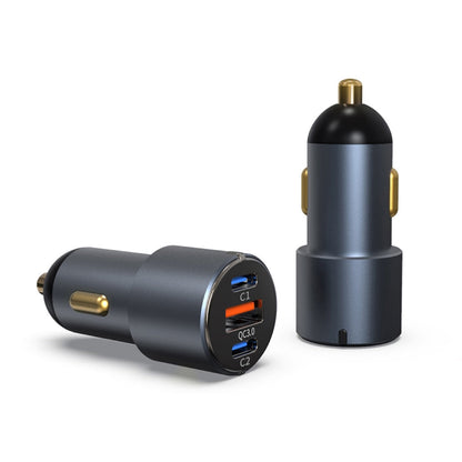 URVNS - C39 66W Mini Car Charger displayed from multiple angles, showing USB-C and QC3.0 ports for universal fast charging.